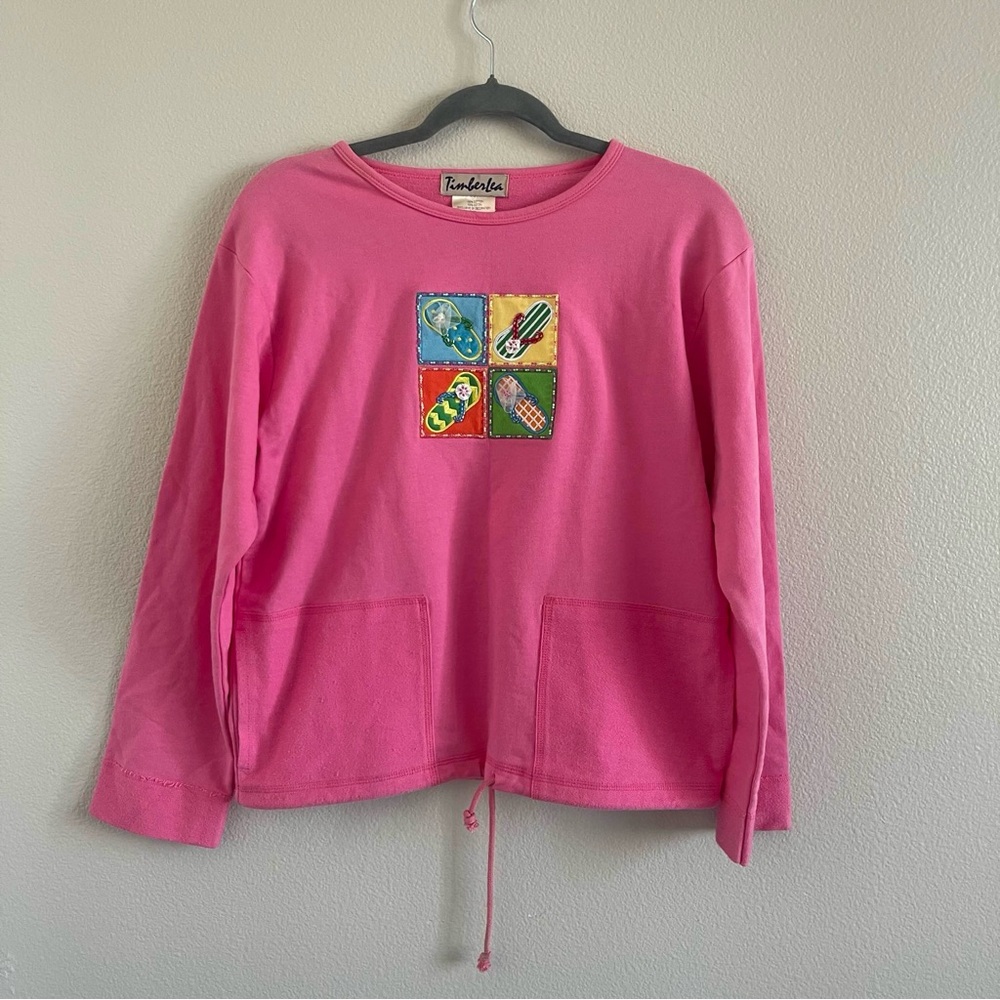 Vintage Pink Long Sleeve Sweater with Patch Design